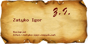 Zatyko Igor névjegykártya